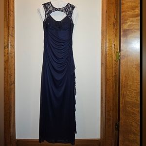 Betsy & Adam navy blue evening gown